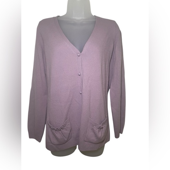 Talbots Sweaters - Talbots Lavender Lambswool Blend Cardigan Size Small